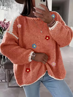 Lirielle | Damski sweter w kwiaty – elegancki sweter zakładany przez głowę