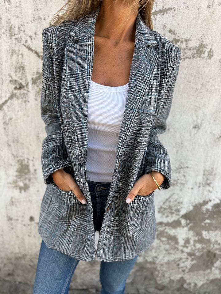Ellery | Damska marynarka w kratę w stylu casual – dopasowana marynarka z długimi rękawami