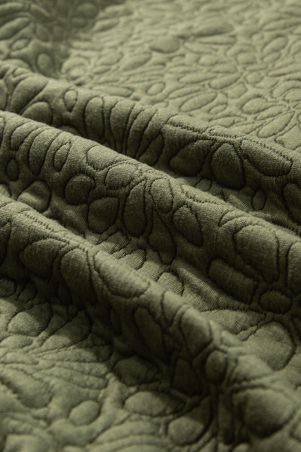 Maelle | Women's floral quilted jacket - jungle green zip-up jacket with a stand-up collar