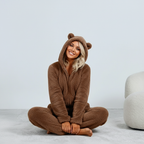 Audrina | Damska piżamowa kombinezon z polaru typu „teddy” – miękka piżama z kapturem
