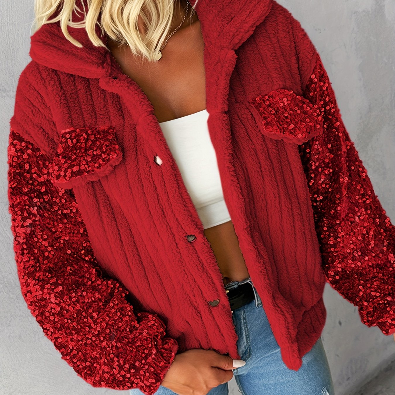 Blaire | Damska kurtka z cekinami w stylu patchworku – swobodna kurtka