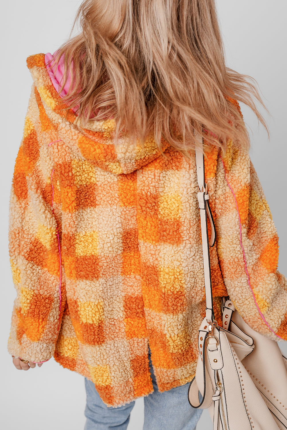 Briselle | Women's Plaid Sherpa Jacket – Plaid Coat with Hood and Long Sleeves