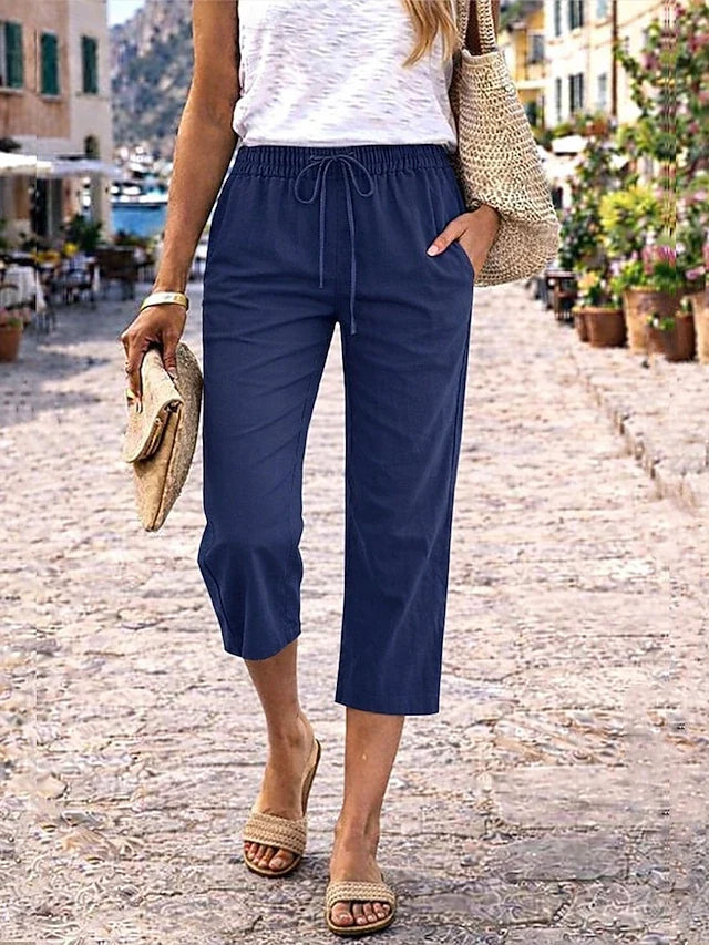 Caelina | Letnie damskie spodnie capri – krótkie, o prostym kroju
