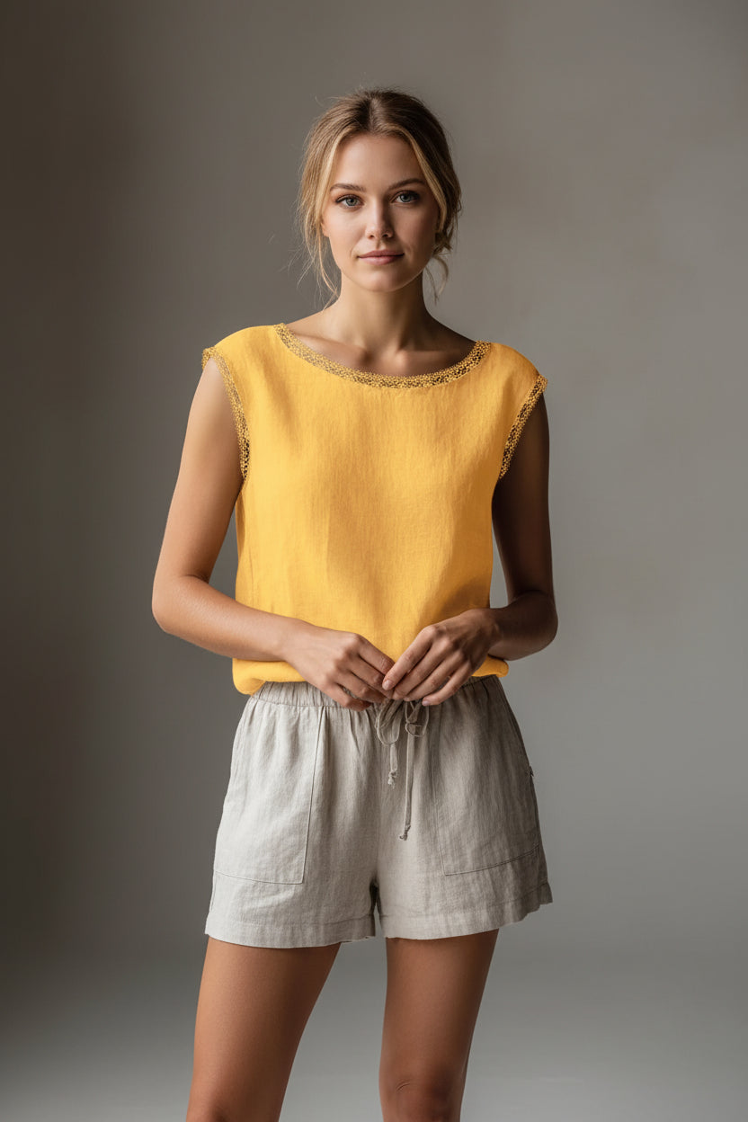 Damska bluzka letnia z koronki w stylu vintage – luźny top z otwartym kołnierzem