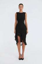 Asymmetric midi evening dress – a fashionable and luxurious look