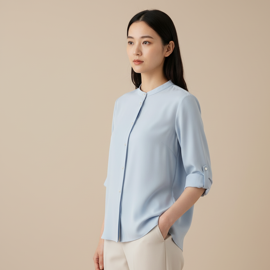 Pastelowa Niebieska Bluzka Koszulowa Damska
