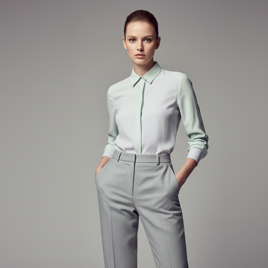 Jasnoszare Spodnie Garniturowe & Pastelowa Koszula