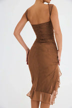 Asymmetric midi evening dress – a fashionable and luxurious look
