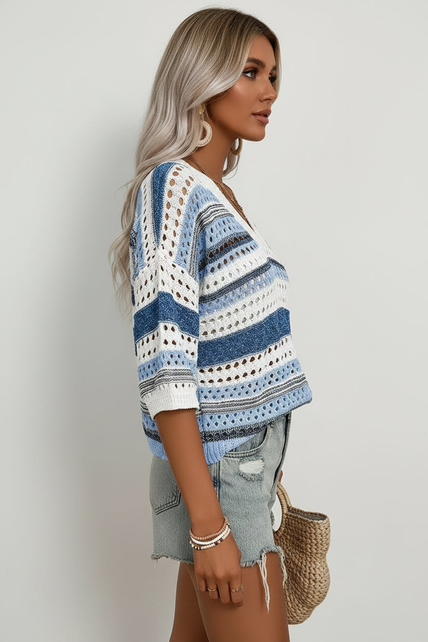 Damska bluzka z dzianiny Hollow Knit w dużym rozmiarze – oversize, oddychająca siateczka