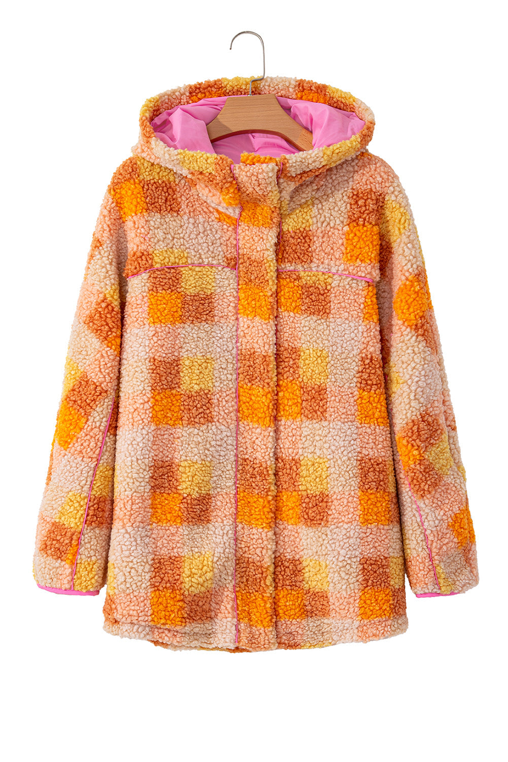 Briselle | Women's Plaid Sherpa Jacket – Plaid Coat with Hood and Long Sleeves