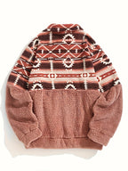 Davenly | Damska bluza typu teddy – geometryczny wzór, bluza z półzamkiem