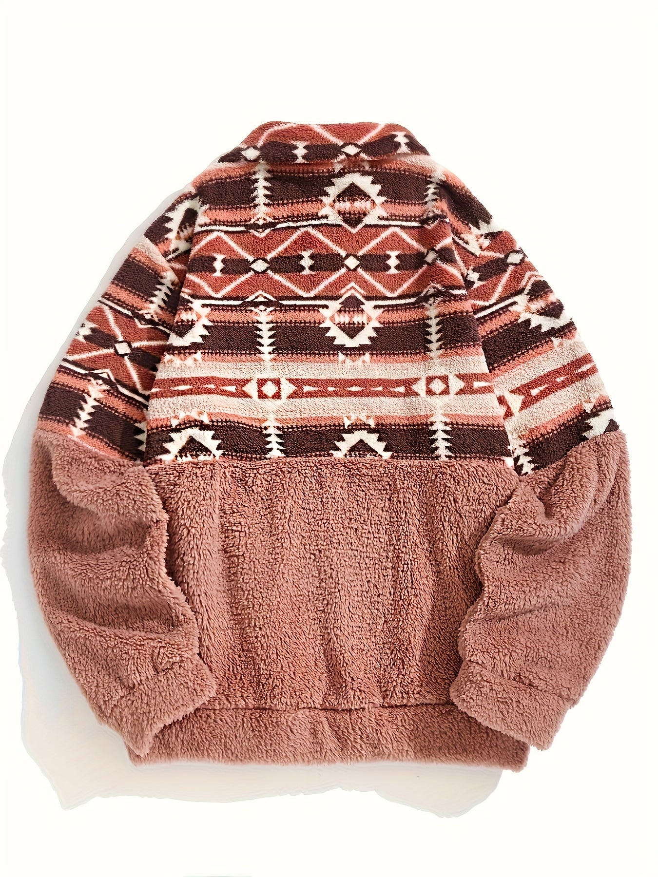Davenly | Damska bluza typu teddy – geometryczny wzór, bluza z półzamkiem