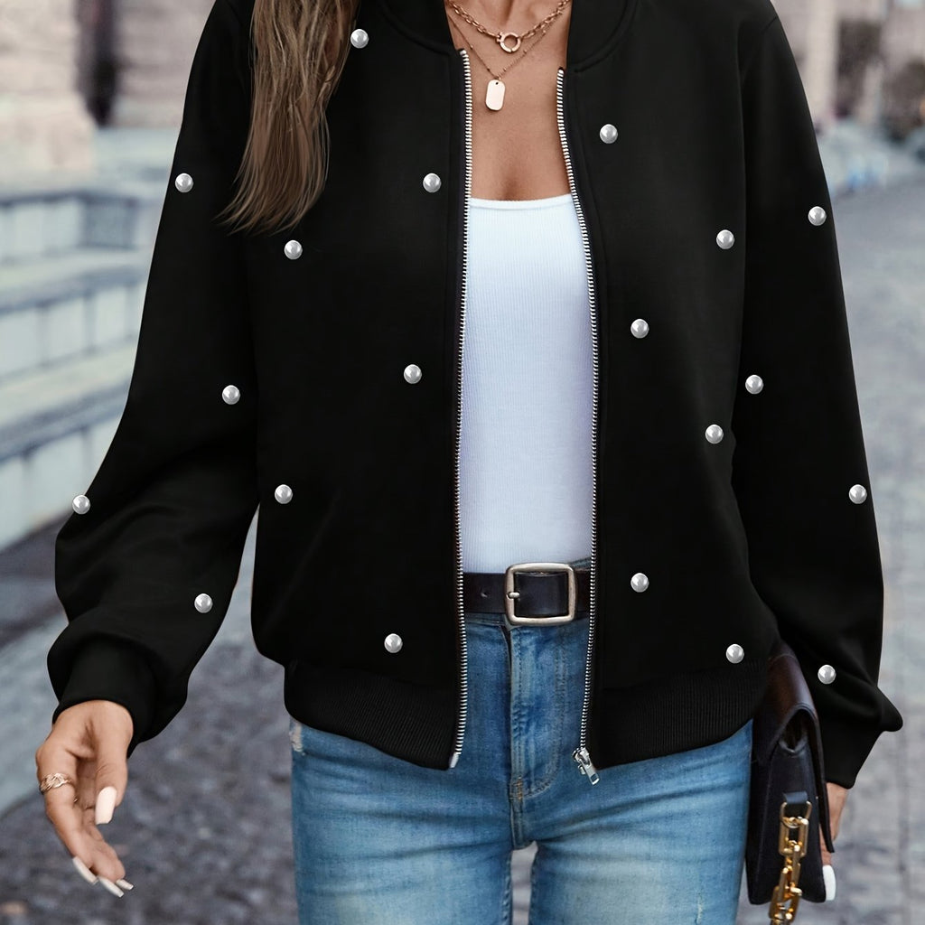 Ilona | Damowa kurtka baseballowa z koralikami – swobodna kurtka typu bomber w stylu varsity
