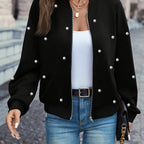 Ilona | Damowa kurtka baseballowa z koralikami – swobodna kurtka typu bomber w stylu varsity