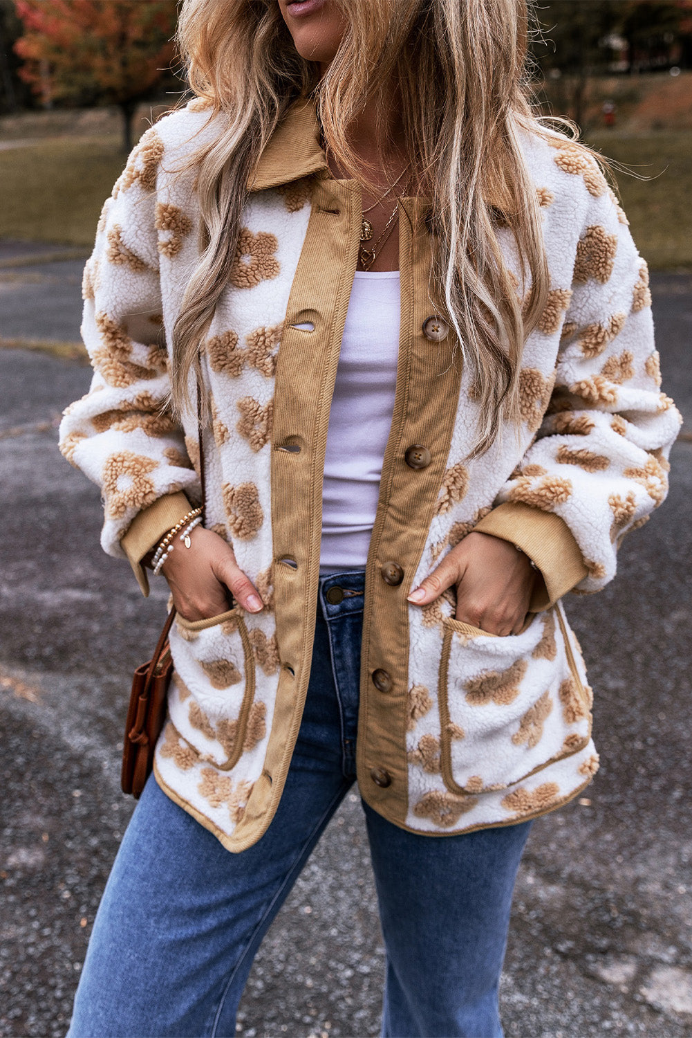 Fiorina | Floral Women's Fleece Jacket – Button-Up with Turn-Down Collar