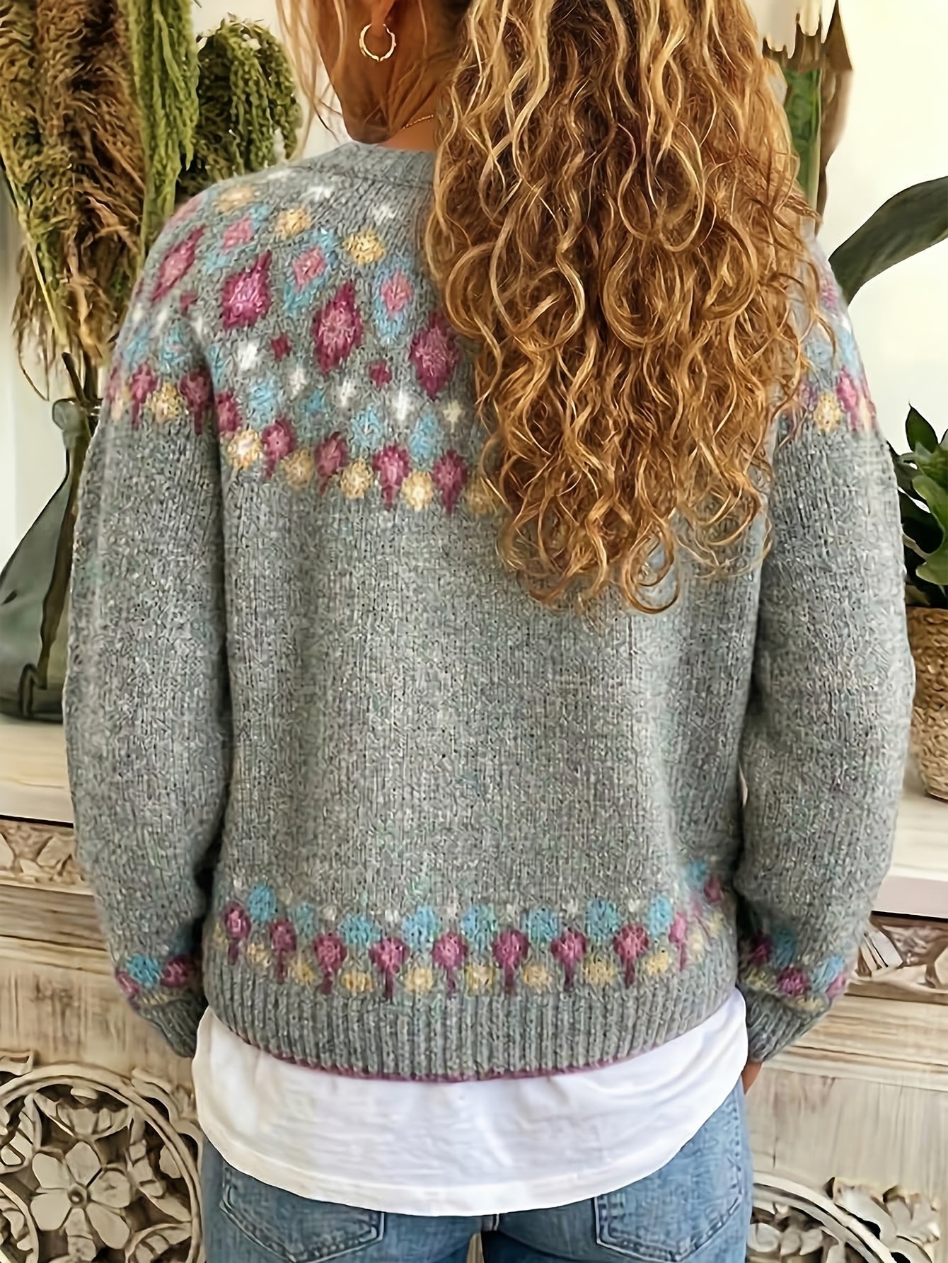 Noella | Damski kardigan w stylu Fair Isle – miękki sweter z długim rękawem