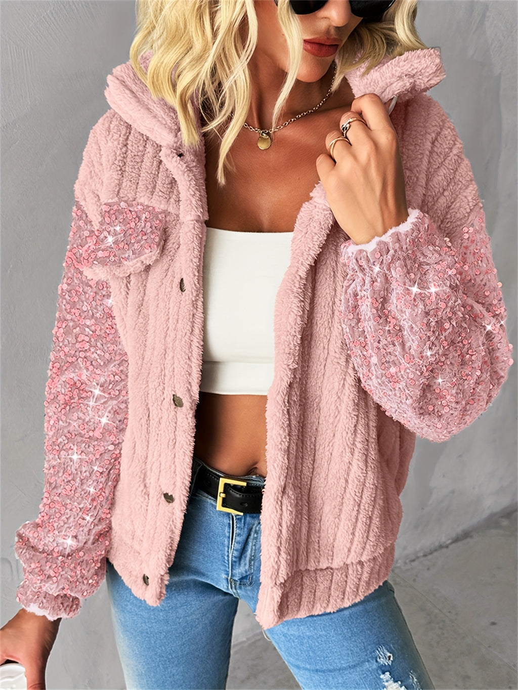 Blaire | Damska kurtka z cekinami w stylu patchworku – swobodna kurtka