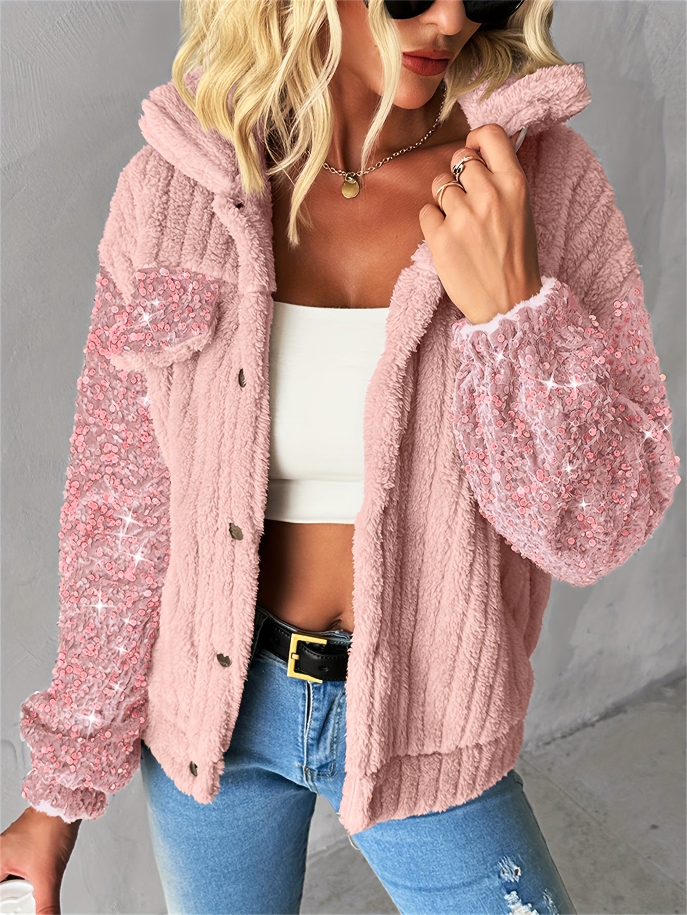 Blaire | Damska kurtka z cekinami w stylu patchworku – swobodna kurtka