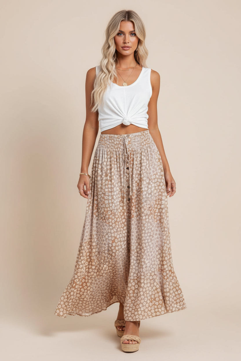 Spódnica damska Free-Spirit Boho Maxi – zwiewny fason z guzikami z przodu