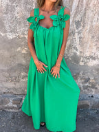 Women's summer dress with floral Bloom pattern - feminine U-neckline