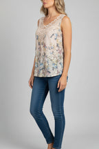 Women's lace and floral patchwork top – elegant sleeveless blouse