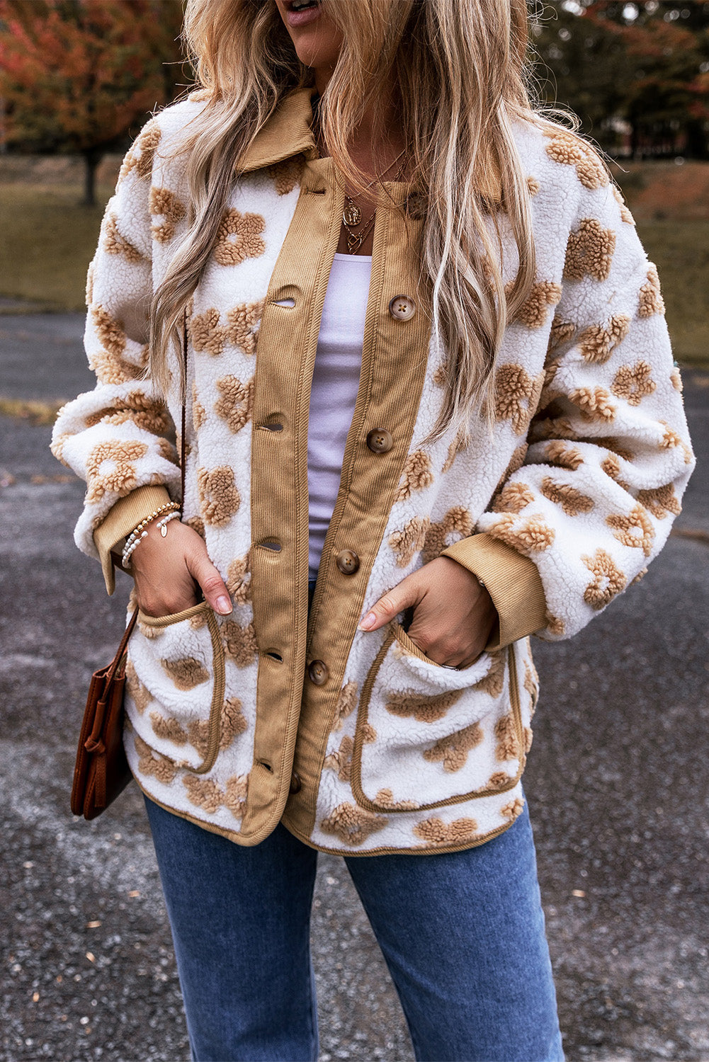 Fiorina | Floral Women's Fleece Jacket – Button-Up with Turn-Down Collar