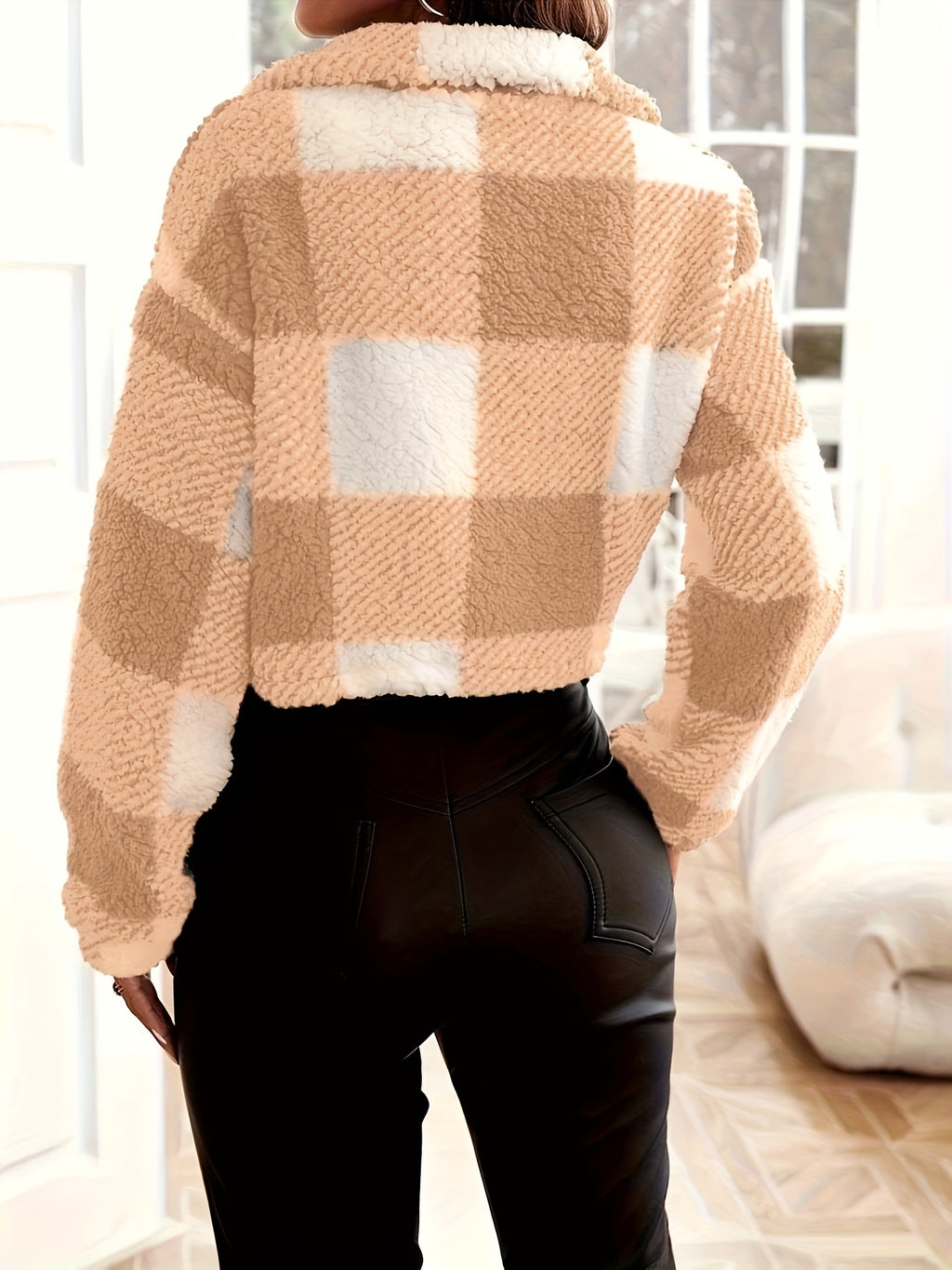 Cambrie | Women's Plaid Off-Shoulder Zip-Up Jacket – Long Sleeve