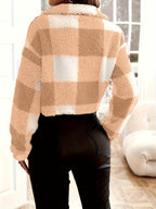 Cambrie | Women's Plaid Off-Shoulder Zip-Up Jacket – Long Sleeve