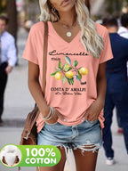 Wisteria | Damski T-shirt z dekoltem w serek – Krótkie rękawy,Nadruk graficzny