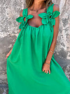 Women's summer dress with floral Bloom pattern - feminine U-neckline