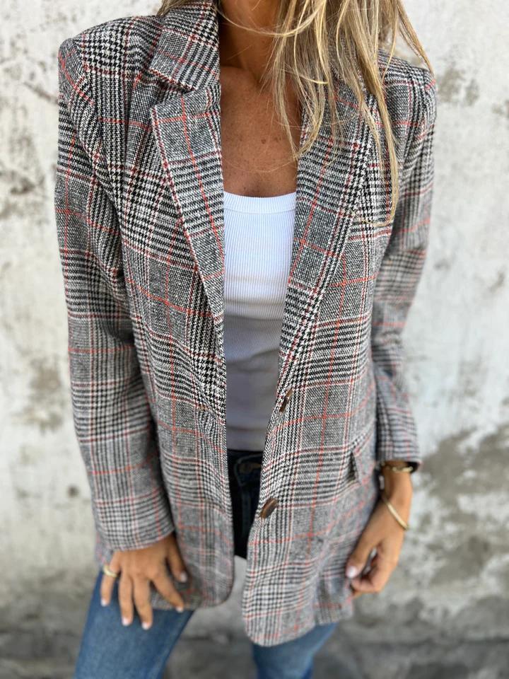 Ellery | Damska marynarka w kratę w stylu casual – dopasowana marynarka z długimi rękawami