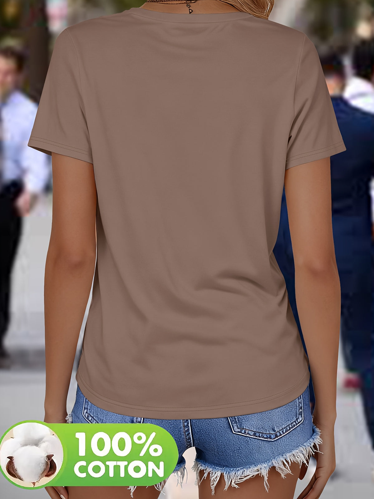 Wisteria | Damski T-shirt z dekoltem w serek – Krótkie rękawy,Nadruk graficzny