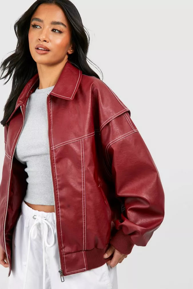 Maxine | Damska kurtka skórzana w stylu oversize – swobodny płaszcz z miękkiej skóry imitowanej