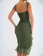 Asymmetric midi evening dress – a fashionable and luxurious look