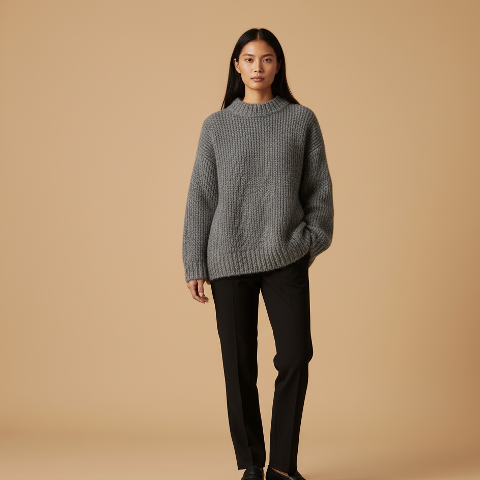 Szary Wełniany Sweter Damski