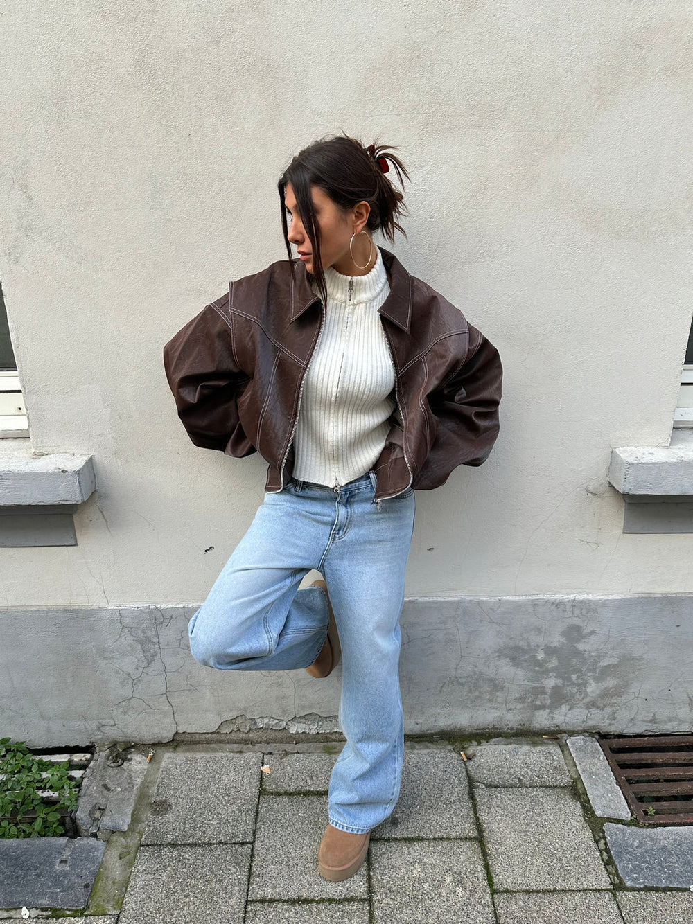 Maxine | Damska kurtka skórzana w stylu oversize – swobodny płaszcz z miękkiej skóry imitowanej