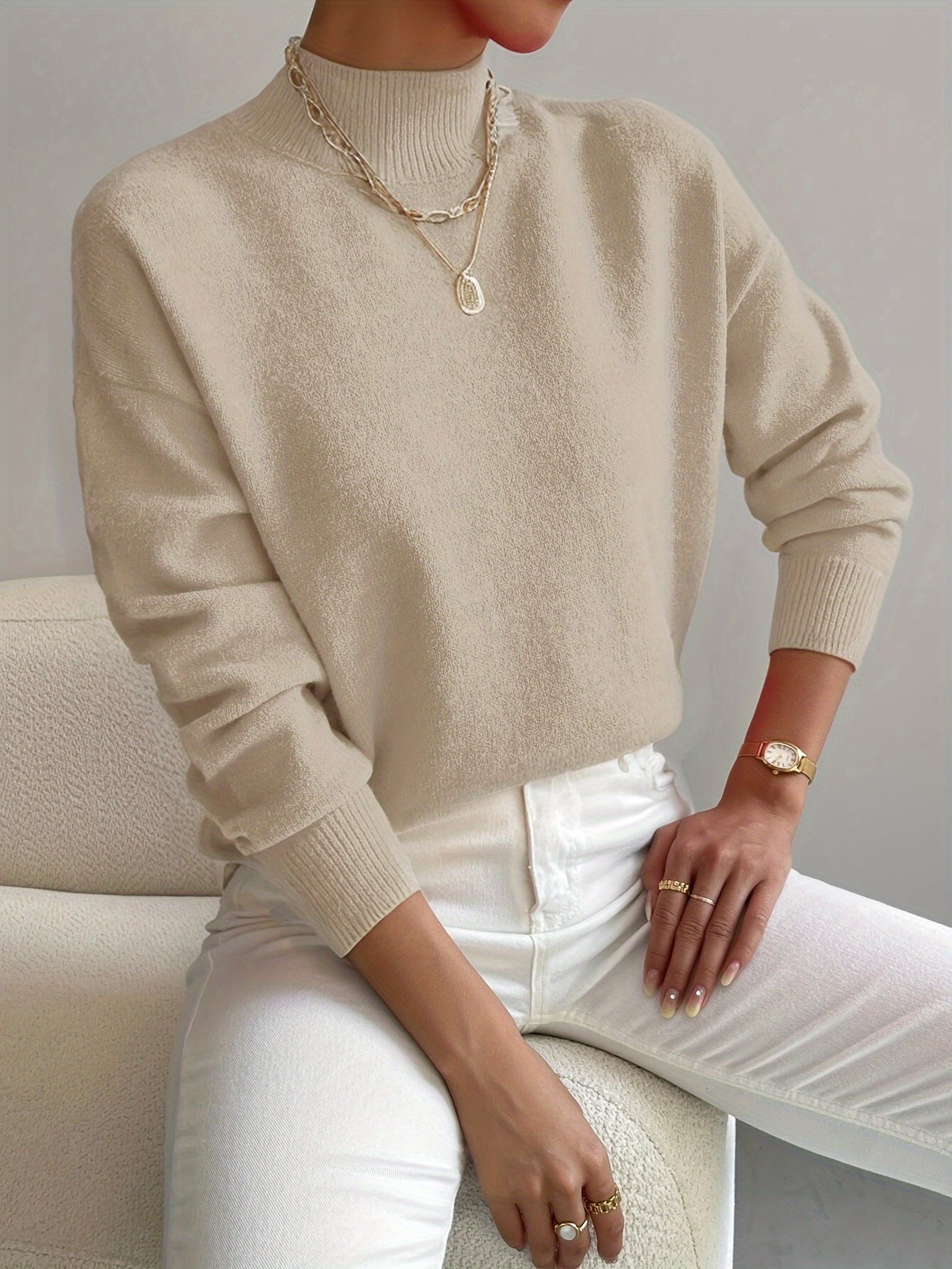 Ember | Damska miękka dzianinowa bluzka – elegancki sweter z golfem