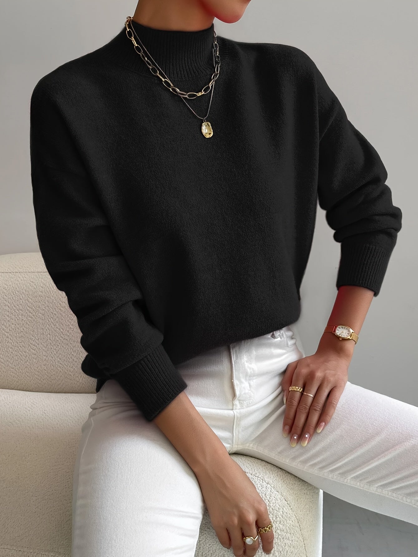 Ember | Damska miękka dzianinowa bluzka – elegancki sweter z golfem