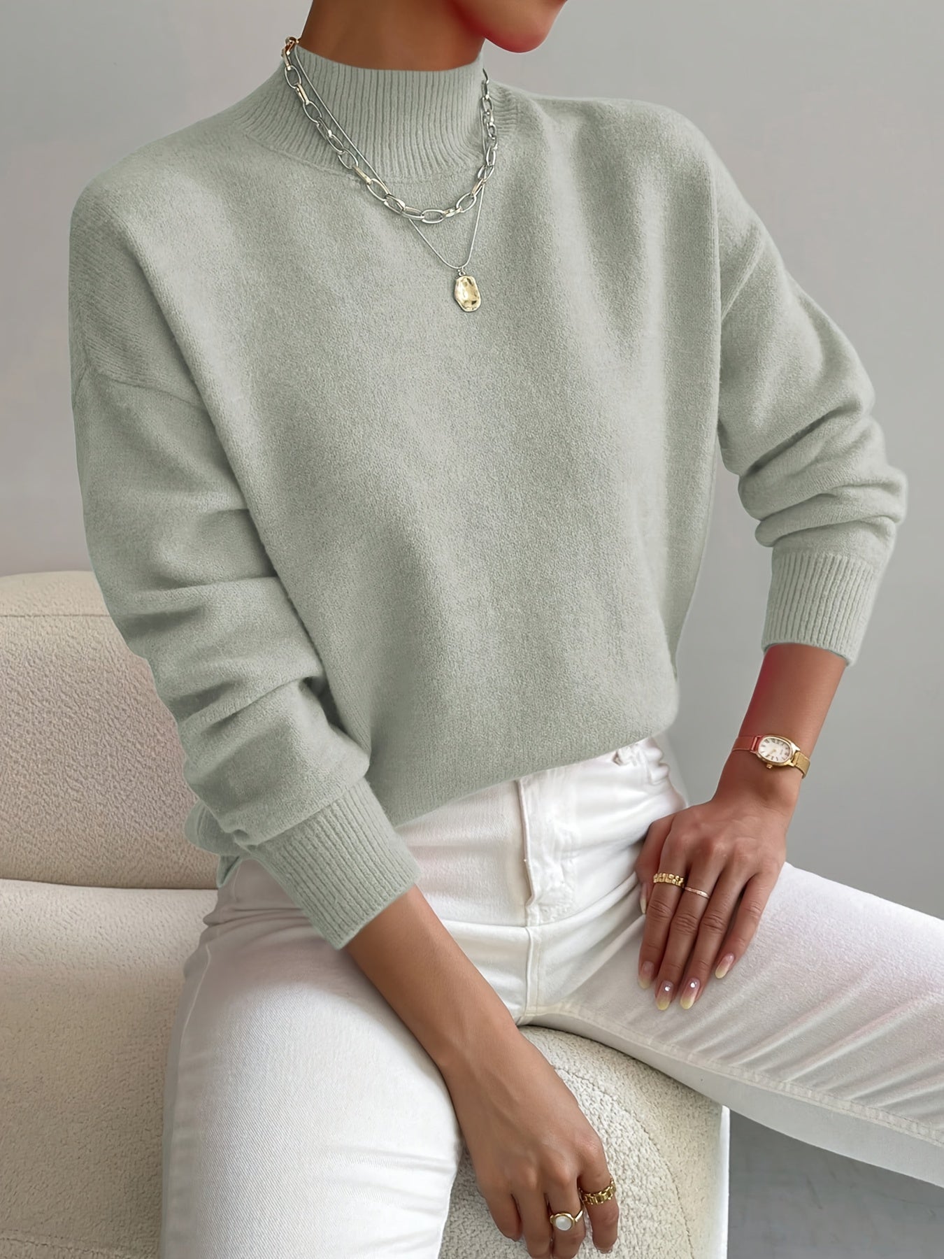 Ember | Damska miękka dzianinowa bluzka – elegancki sweter z golfem