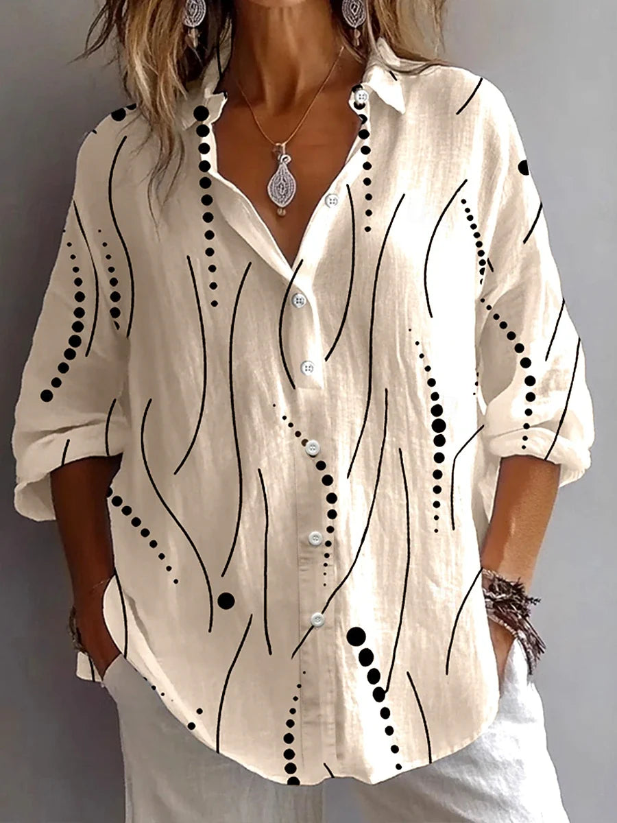 Lysandra | Women's artistic button-down blouse – loose fit, cotton-linen blend