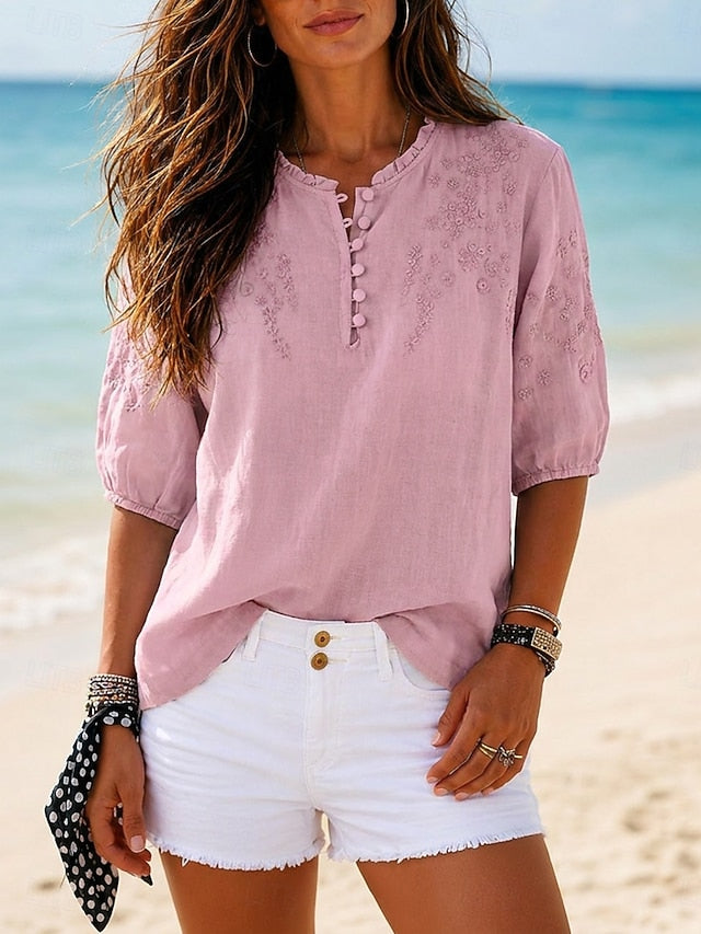 Anseline | Women's cotton and linen blouse – loose fit