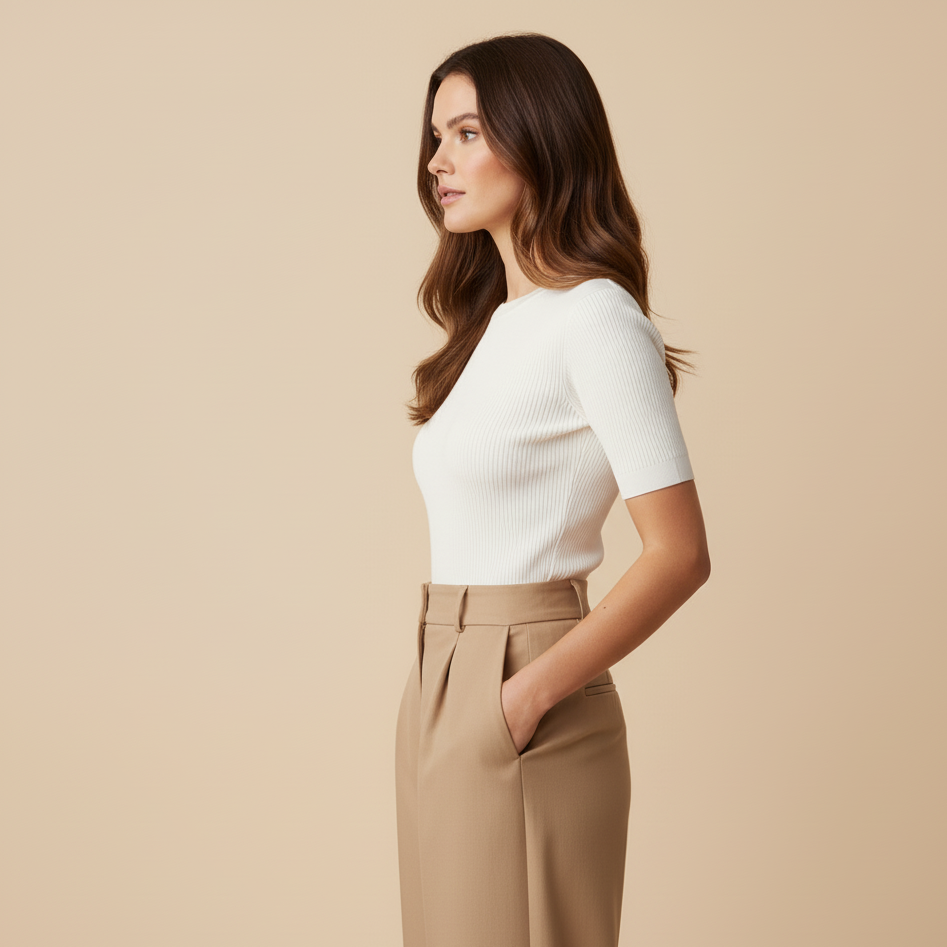 Beżowe Spodnie High Waisted Damskie | Wysoki Stan