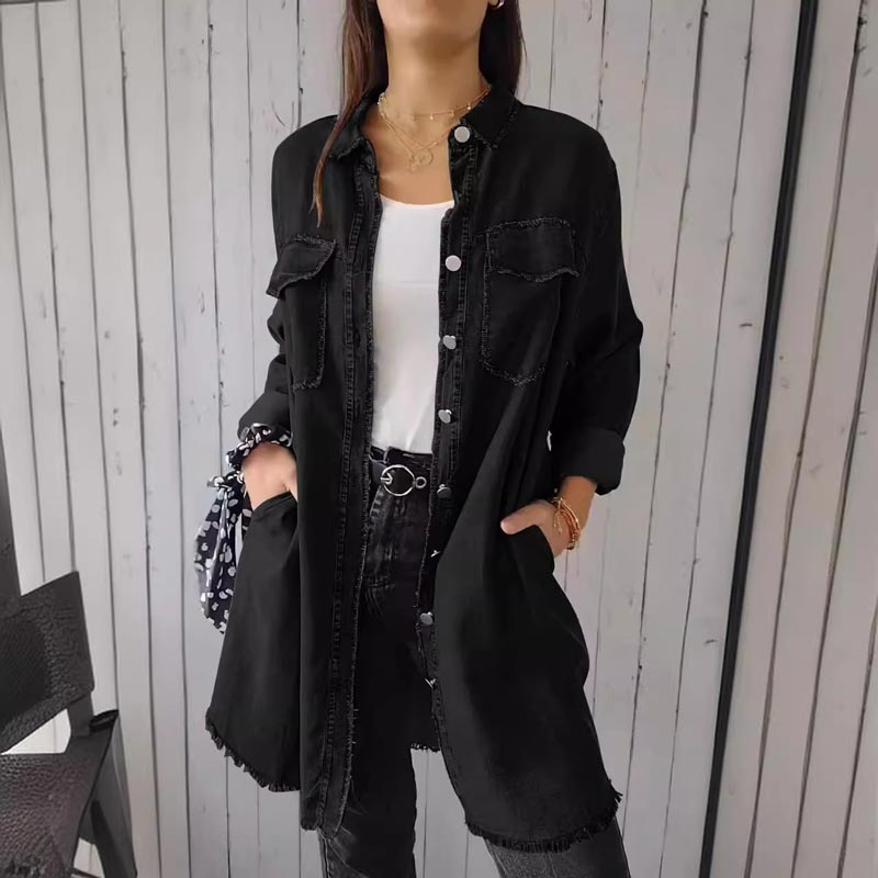 Maelith | Damska kurtka z imitacji denimu – casualowa koszula-kurtka zapinana na guziki