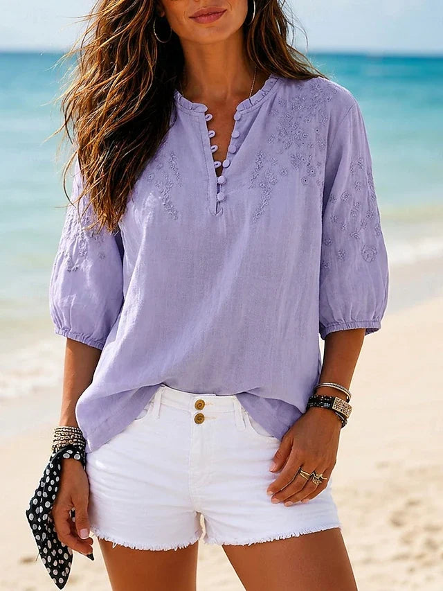 Anseline | Women's cotton and linen blouse – loose fit