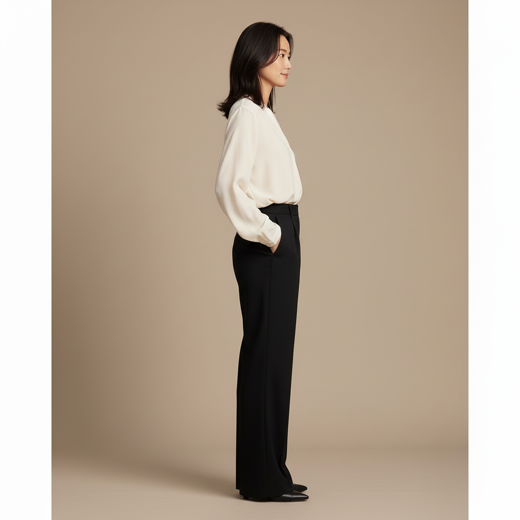 Eleganckie Czarne Spodnie Wide Leg + Kremowa Bluzka