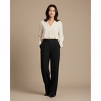 Elegant Black Wide Leg Trousers + Cream Blouse
