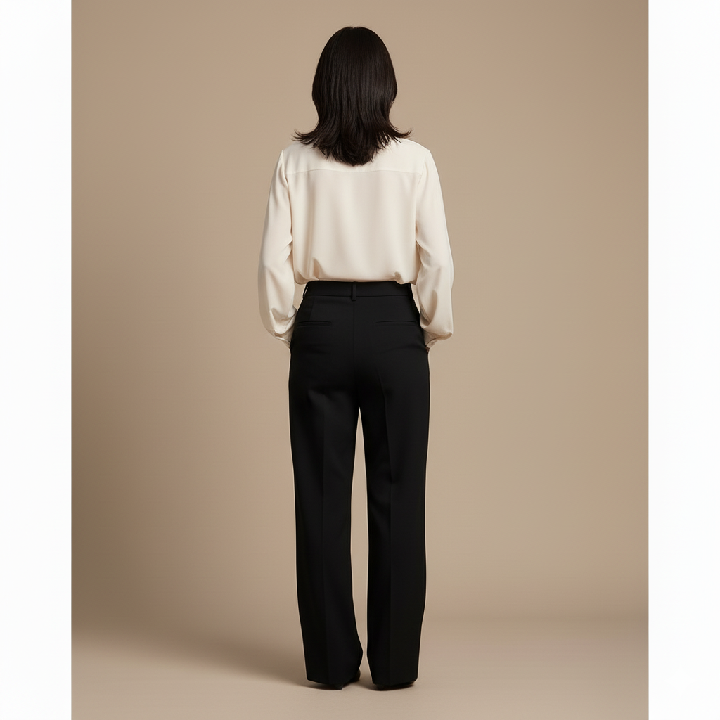 Eleganckie Czarne Spodnie Wide Leg + Kremowa Bluzka