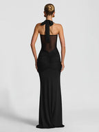 Elegancka sukienka maxi z dekoltem halter dla kobiet – wyrafinowana suknia dla gościa weselnego