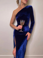 Women's Asymmetrical One Shoulder Midi Dress - Elegant Evening Party Dress