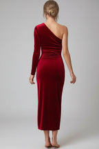 Women's Asymmetrical One Shoulder Midi Dress - Elegant Evening Party Dress